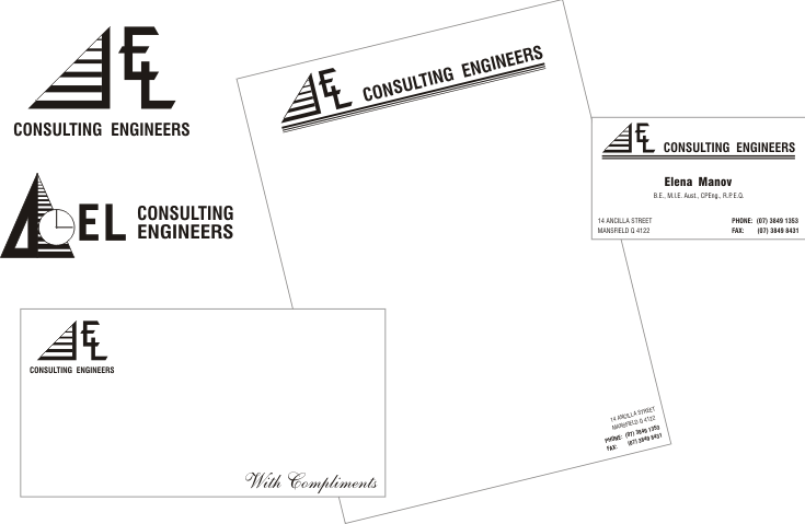 Client: EL Constuling Egineers | Designs: logo, business card, letterhead, with compliments slip, title blocks for technical documentation